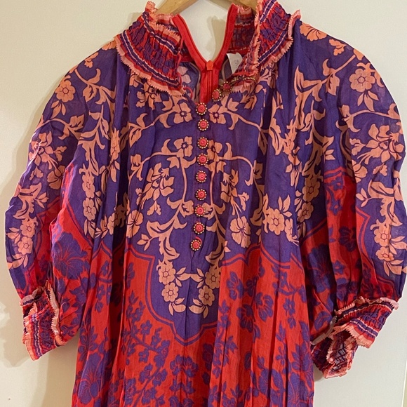 ZIMMERMAN Raie Swing Printed Ramie Maxi Dress in Red - Picture 2 of 7